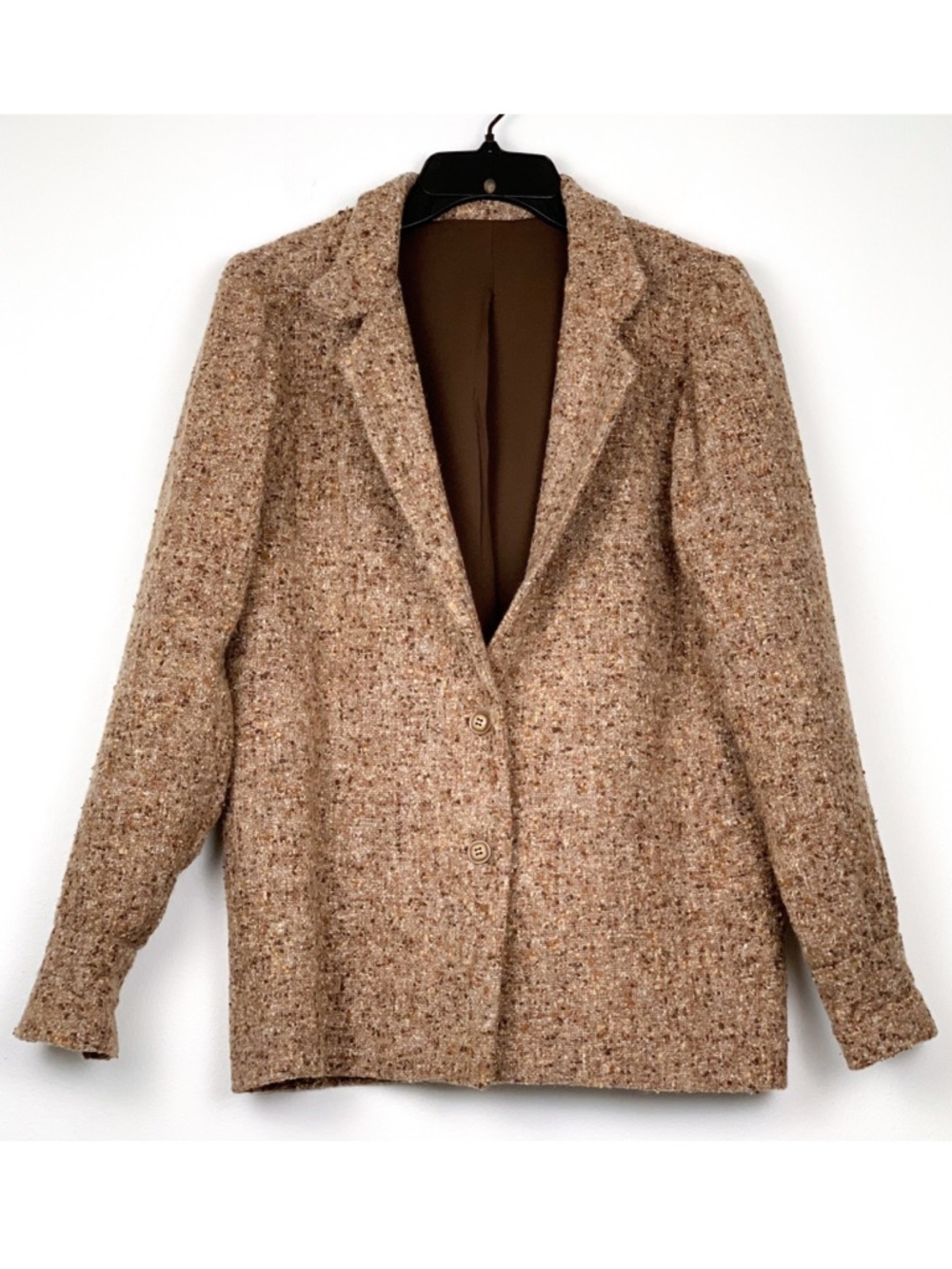 Vintage handmade blazer speckled tan brown tweed asymmetrical collar size small